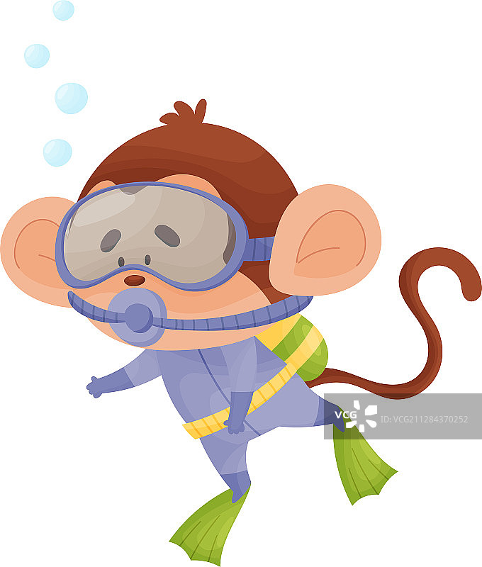 戴潜水服在水下浮潜的猴子图片素材