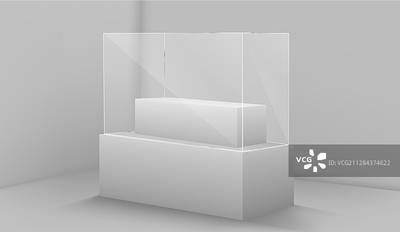 逼真的玻璃方形展示柜空玻璃盒图片素材