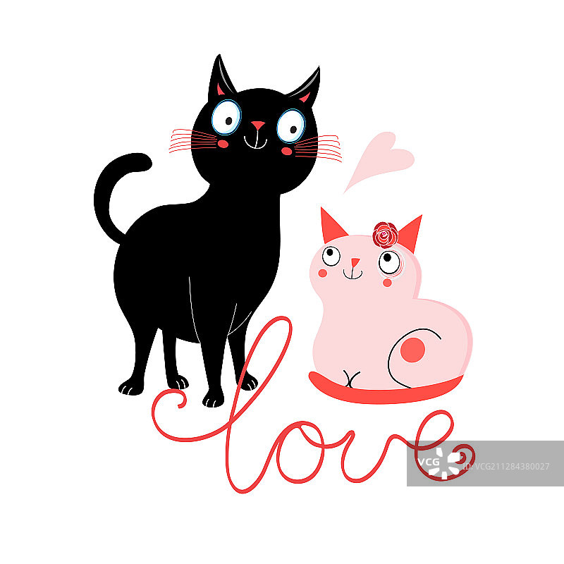 白色背景上带有迷恋猫的庆祝卡片图片素材