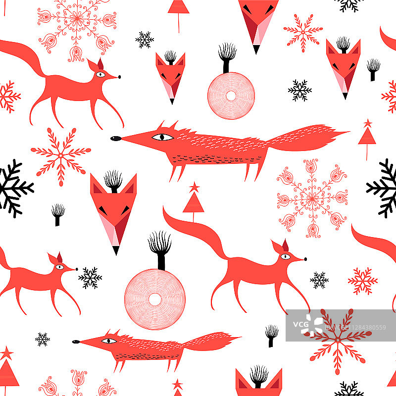 新年图案红色狐狸图片素材