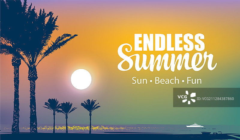 夏季热带海景棕榈树帆船图片素材