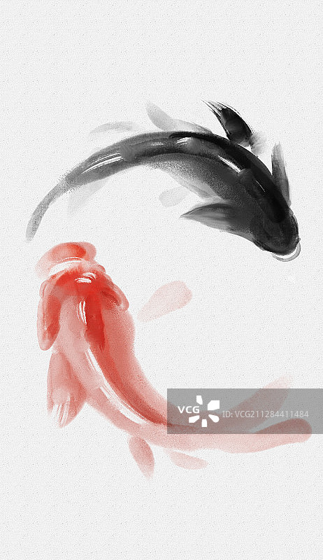 写意水墨画年年有鱼图片素材