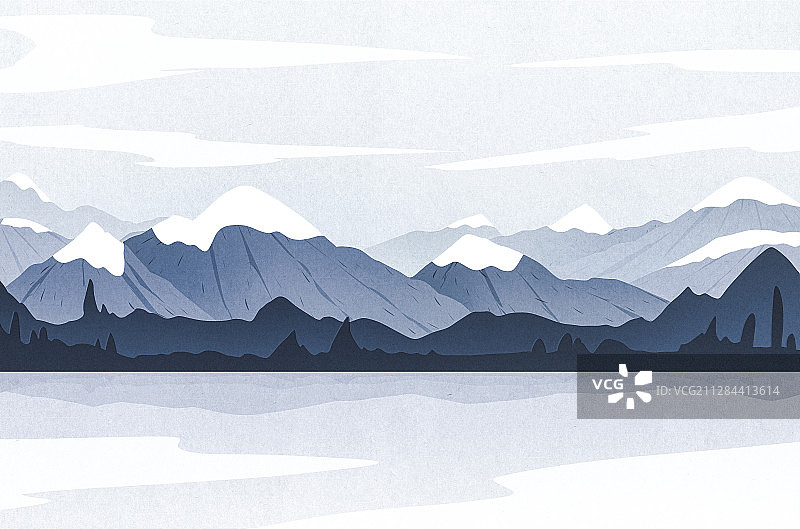 下雪的山脉插画图片素材