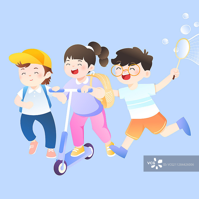 卡通六一儿童节游乐园户外出游旅行踏青风景背景矢量插画图片素材