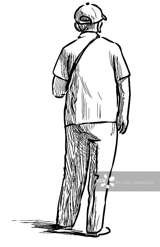 街边老年男人素描图片素材