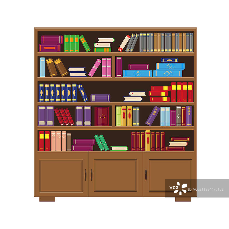 棕色木质彩色书籍书柜图片素材