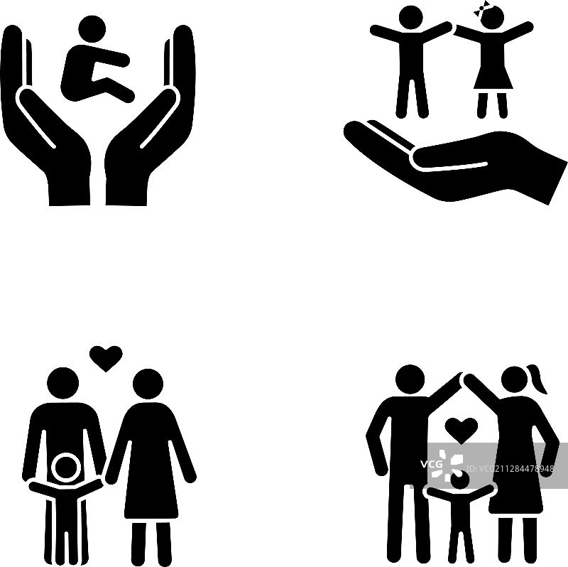 儿童监护字形图标集图片素材