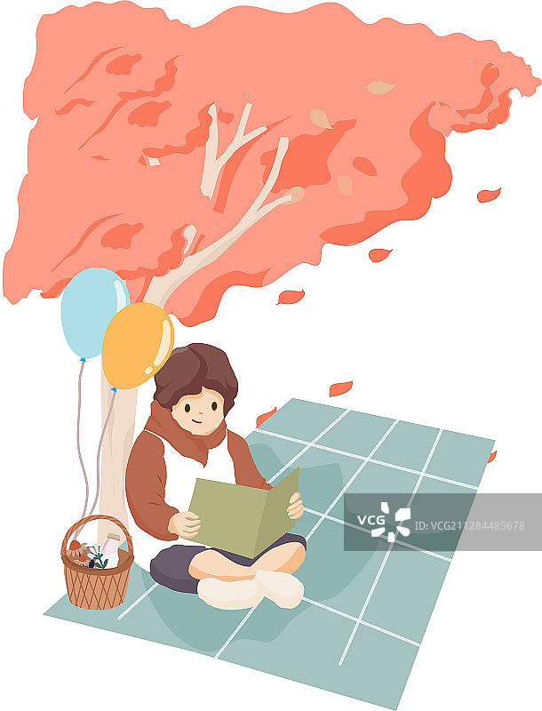 儿童节读书节树下读书的男孩孩子矢量插画竖版无字图片素材