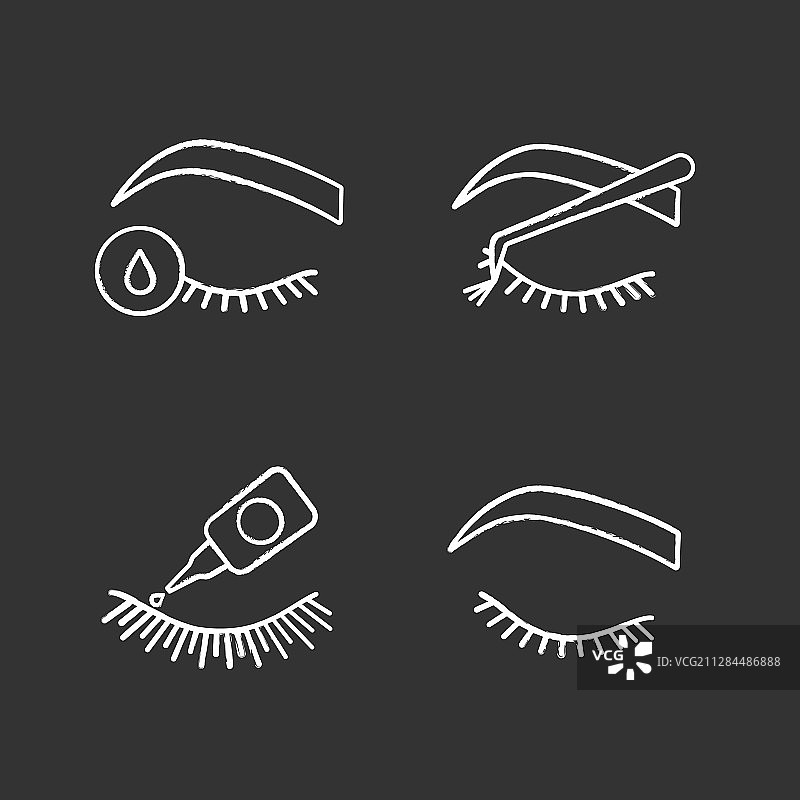 睫毛延长粉笔图标集图片素材