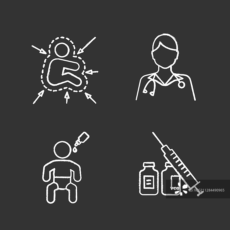 儿童疫苗接种粉笔画图标合集图片素材