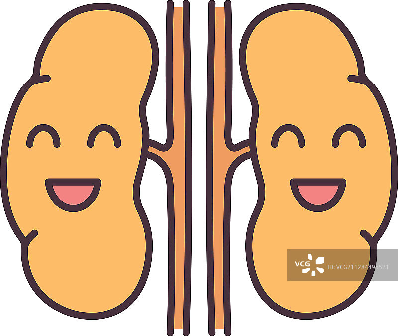 微笑的人类肾脏彩色图标图片素材