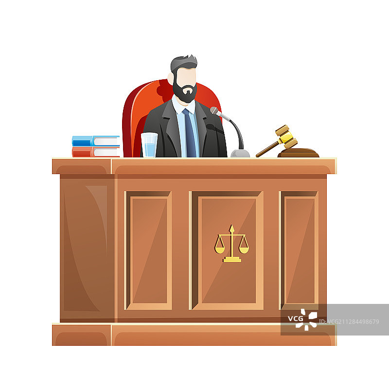 法院里坐在桌子后面的法官图片素材