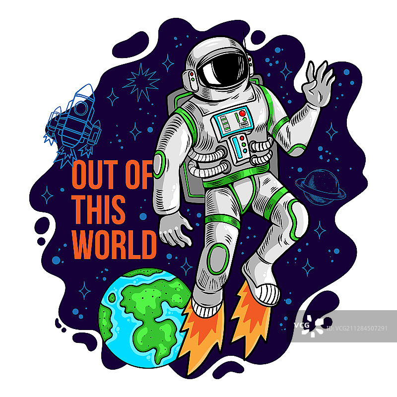 宇航员太空人飞出世界图片素材