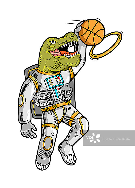 宇航员与霸王龙打篮球图片素材