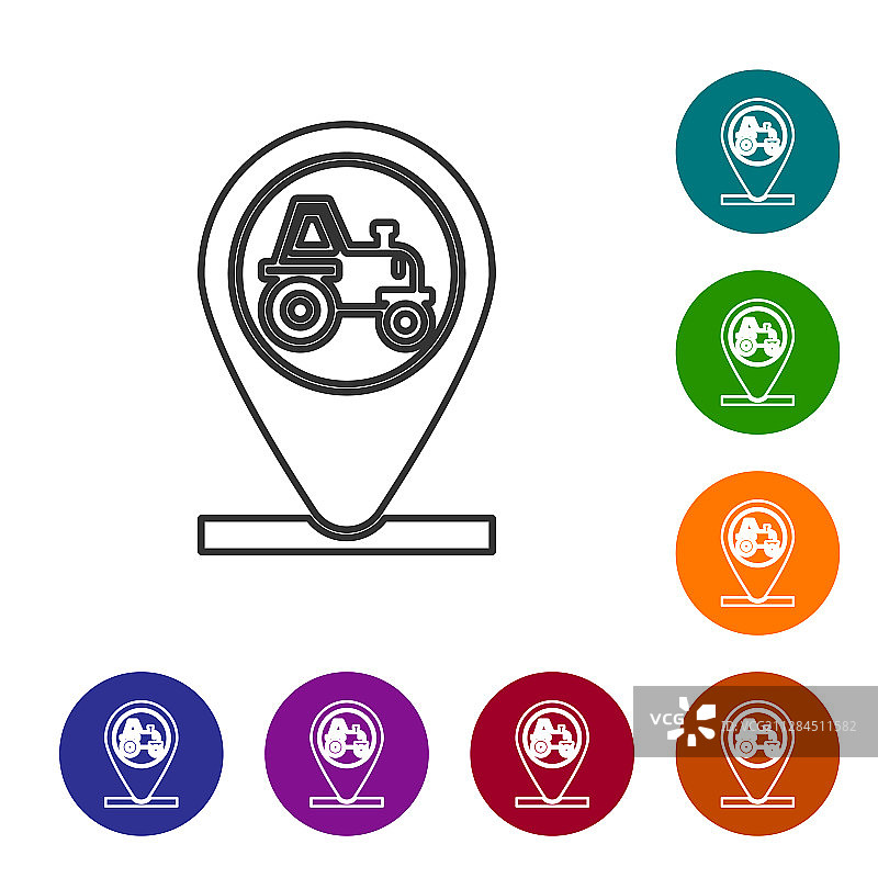 灰色线条拖拉机和位置图标图片素材