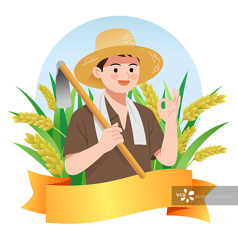 一个扛着锄头的农民做着OK手势图片素材