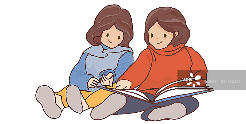 儿童节读书节两个读书的孩子矢量插画图片素材