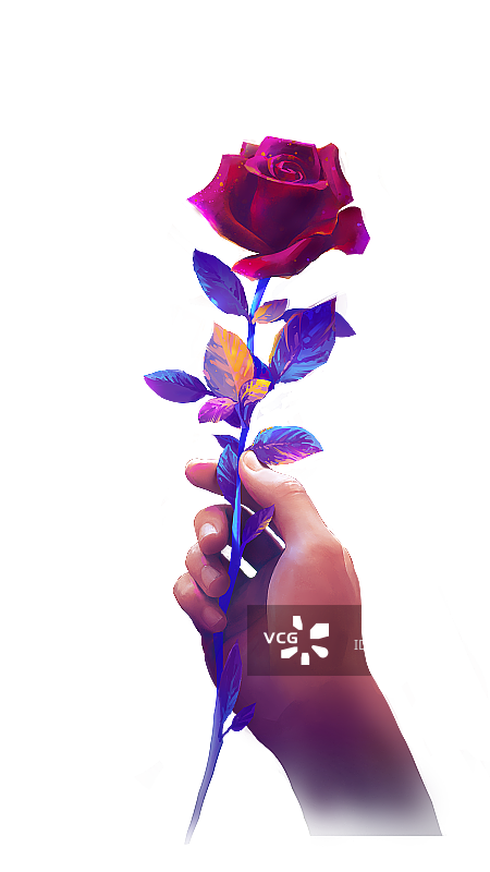 手握一支红色玫瑰花的插画图片素材