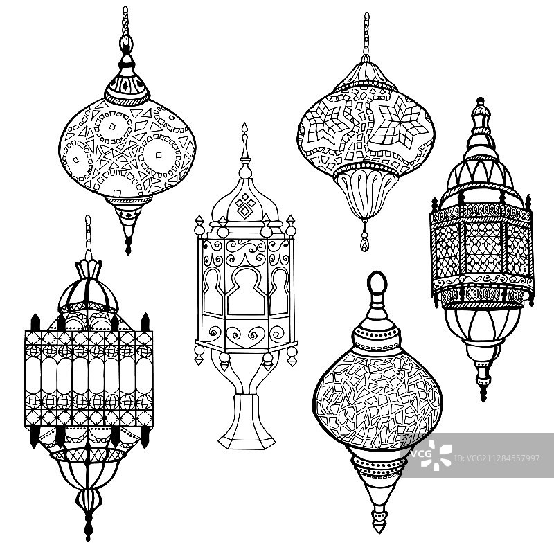 黑色白色斋月灯笼图案素材图片素材