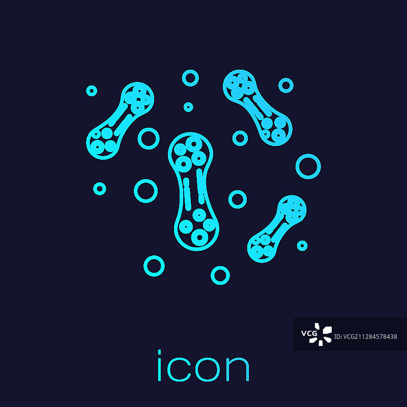 蓝绿色线条细菌图标，蓝色背景图片素材