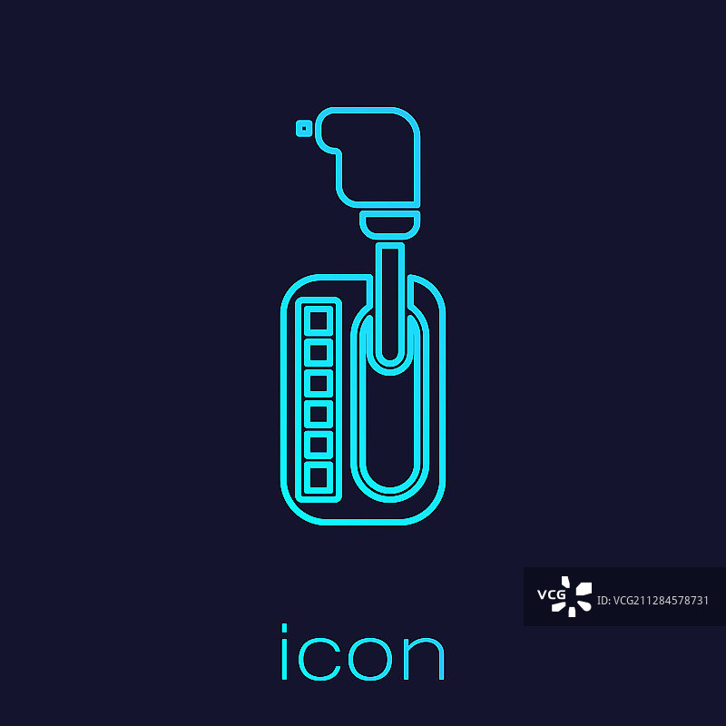 蓝色背景上孤立的蓝绿色线条换档杆图标图片素材