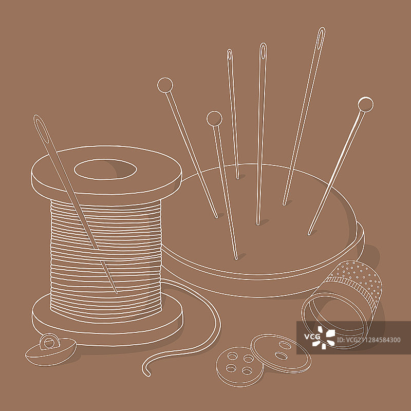 线轴、纽扣和缝纫针图片素材