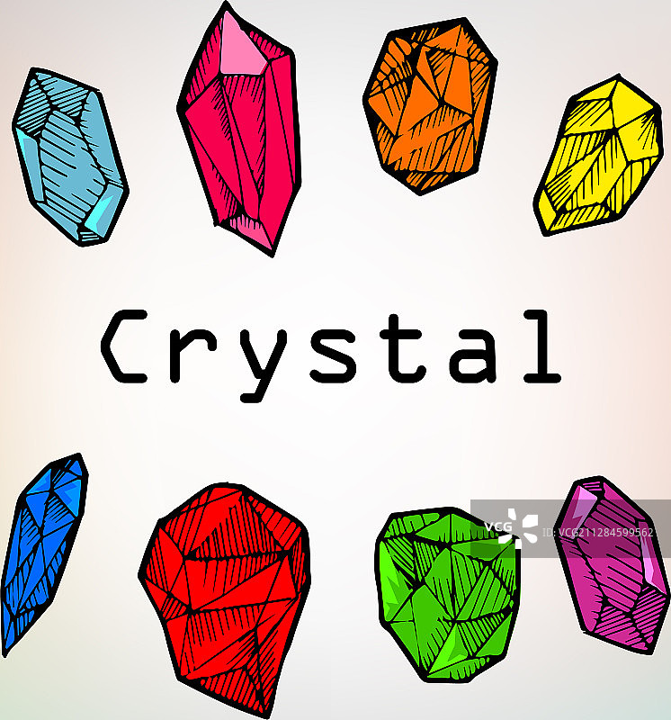手绘矿物和魔法水晶素描图片素材