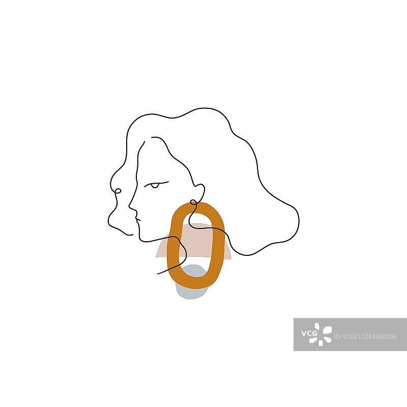 波西米亚风粉彩赤陶拼贴线条画女性图片素材