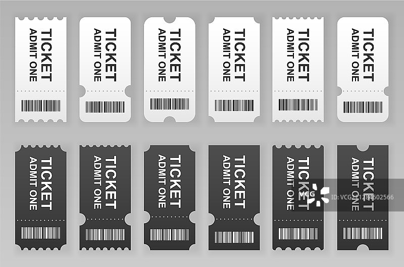 白色背景上的孤立门票套装图片素材