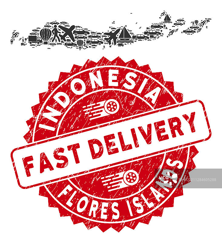 弗洛勒斯群岛航运马赛克地图，印度尼西亚图片素材