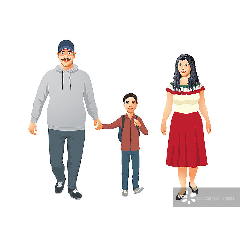 快乐的拉丁家庭带着孩子去小学图片素材