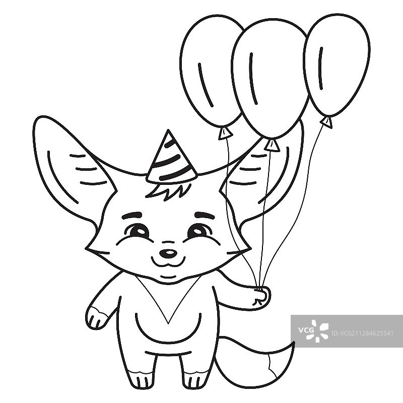 戴派对帽的黑白卡通可爱耳廓狐图片素材