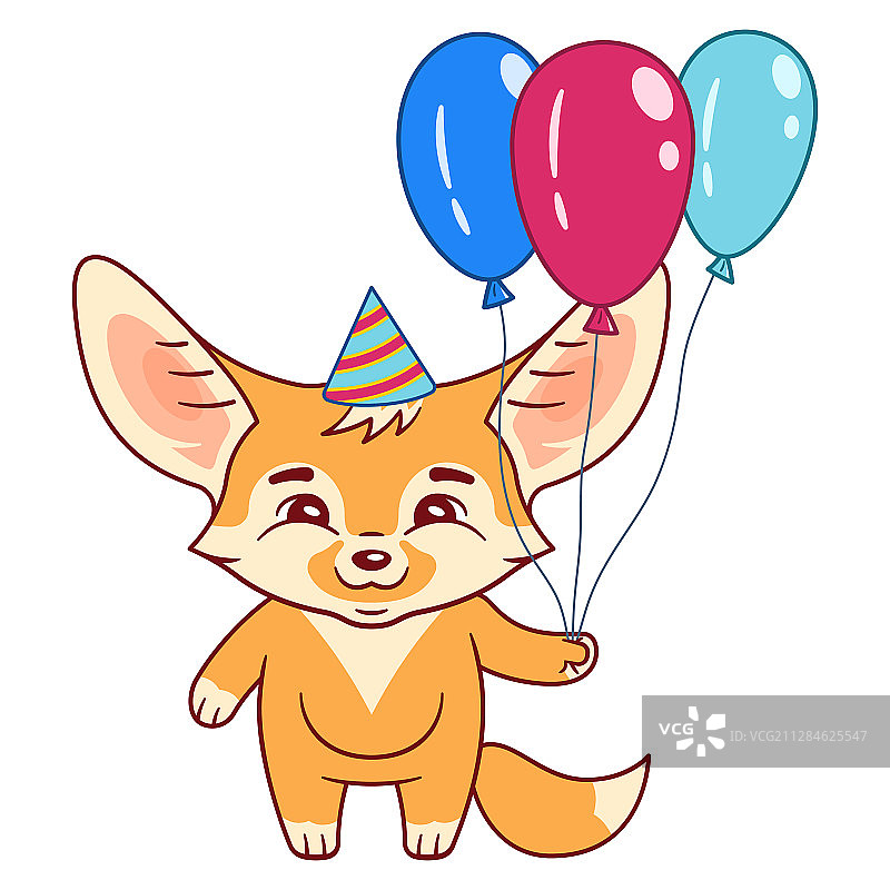 戴派对帽的耳廓狐拿着气球图片素材