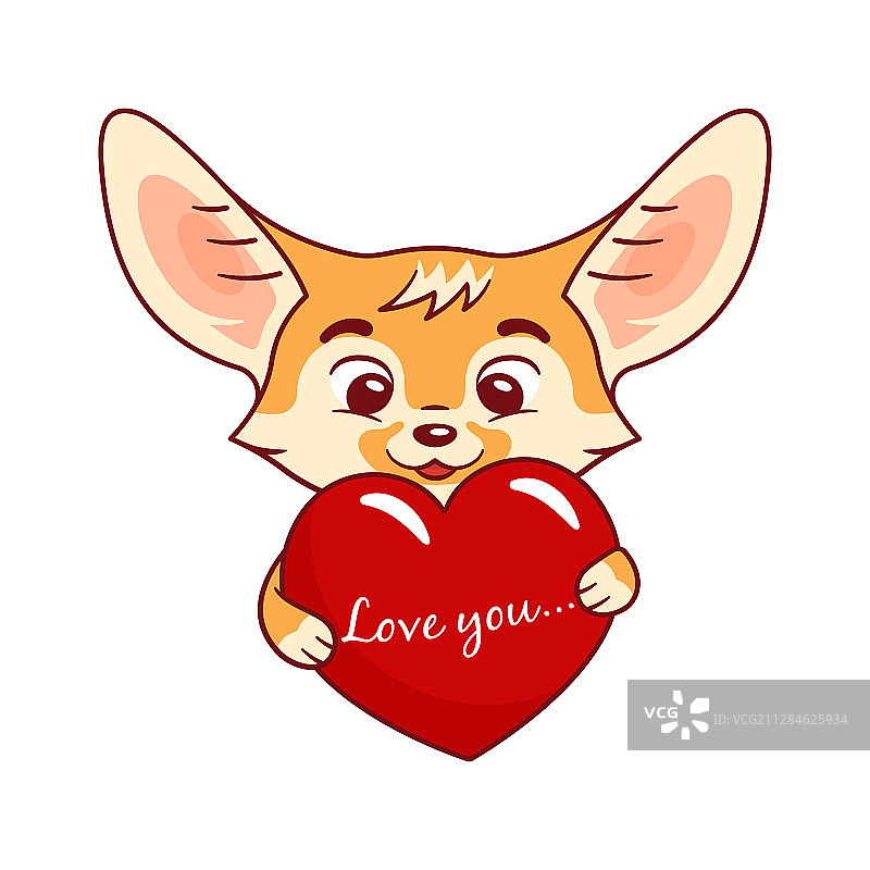 抱着卡通大爱心的耳廓狐图片素材