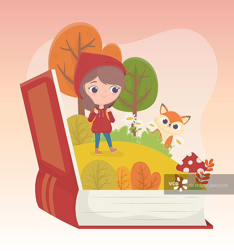 小红帽、狼、森林和草地图片素材