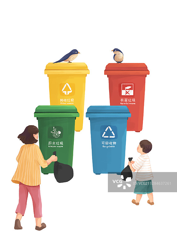 垃圾分类环保小清新插画竖版4图片素材