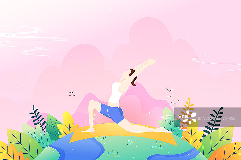 瑜伽瘦身减肥课程训练保持身材坚持锻炼电商促销矢量插画图片素材