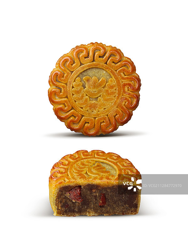 中秋月饼饼皮顶视与馅料剖面-核桃大枣馅图片素材