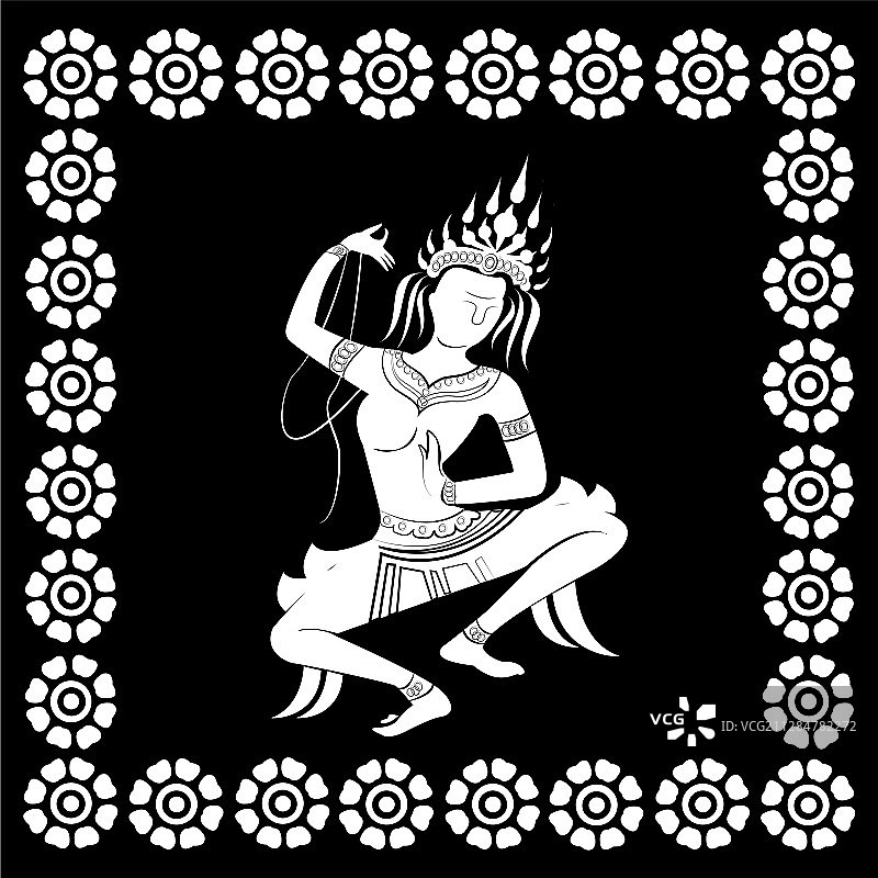 黑色背景上的飞天舞白色剪影图片素材