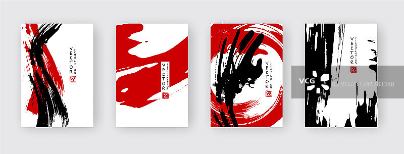 黑色和红色抽象设计墨水画图片素材