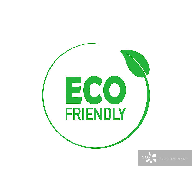 生态友好型绿色树叶圆形徽章图片素材