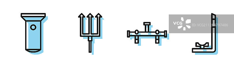 手电筒海王星三叉戟线条组合图片素材