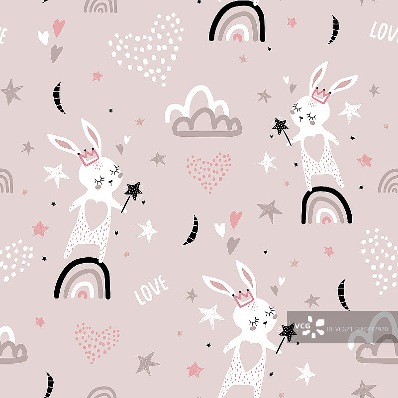 兔子公主儿童风无缝图案图片素材