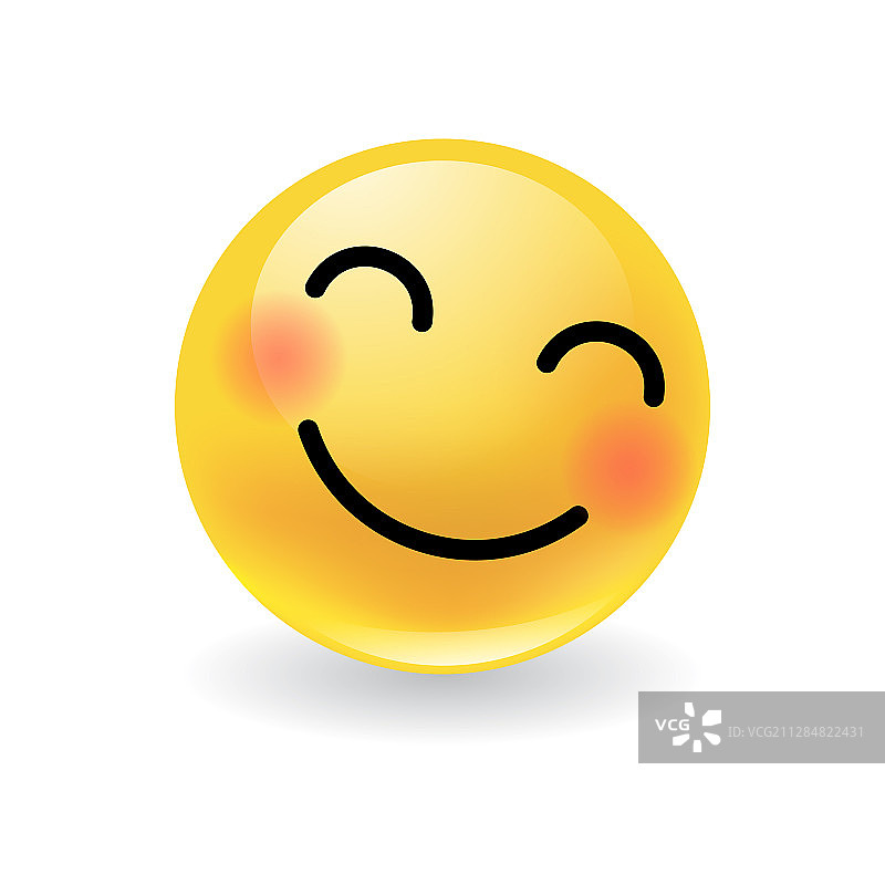 可爱的黄色圆形微笑脸红表情符号图片素材