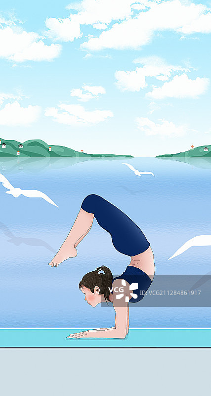 6.21国际瑜伽日 清晨海边做瑜伽的女人图片素材