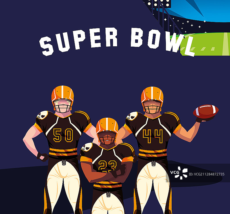美式橄榄球团队球员，带超级标签图片素材