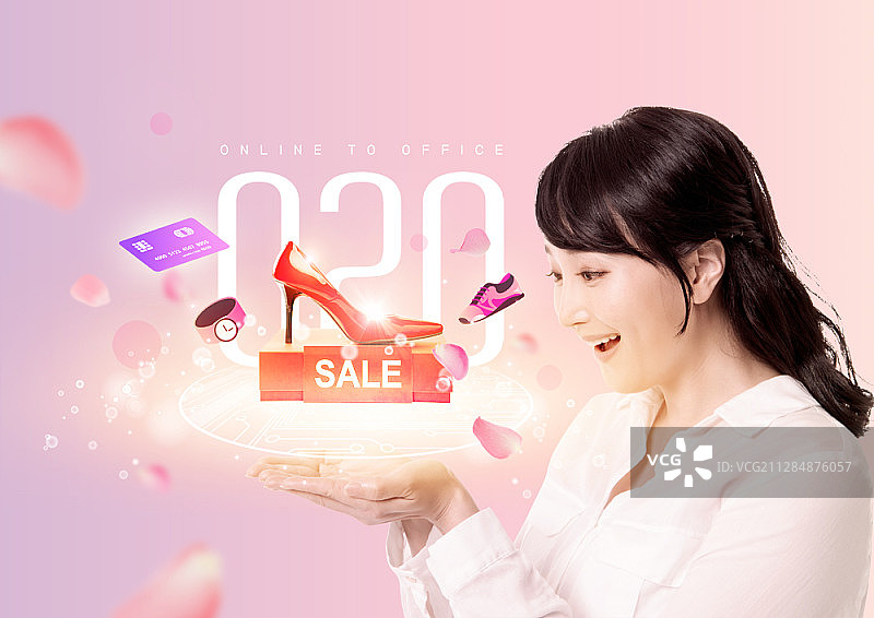 以亚洲年轻女模特为主题的促销合成图图片素材