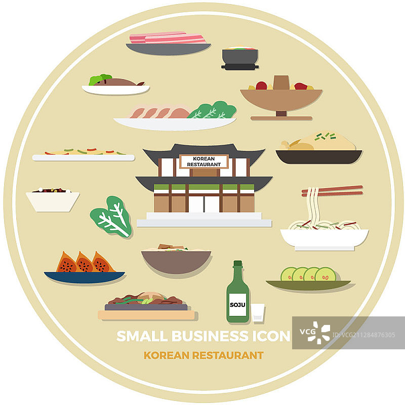 韩国餐厅的小型企业矢量图标图片素材