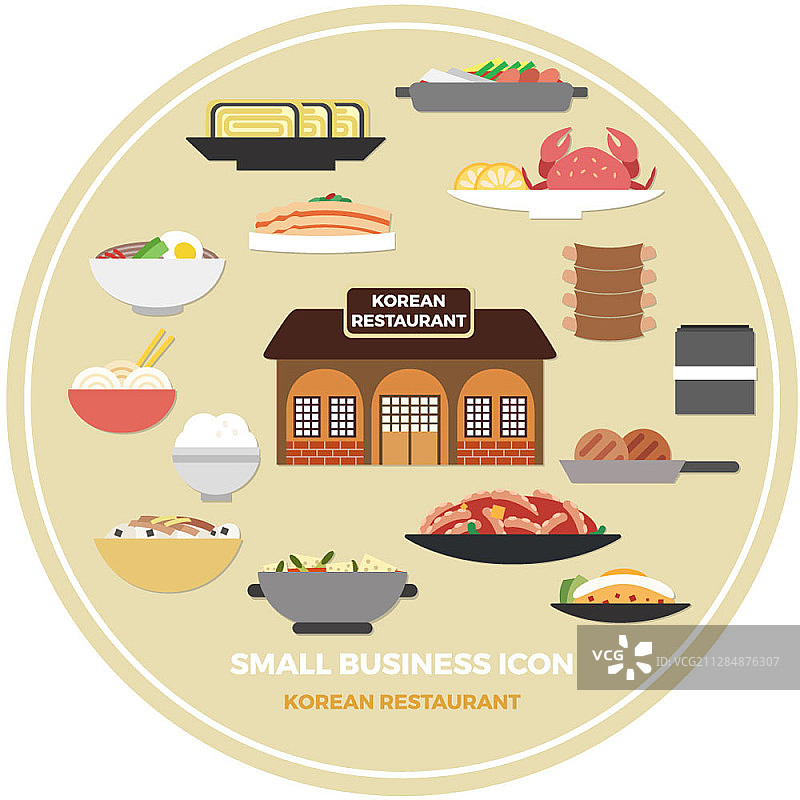 韩国餐厅的小型企业矢量图标图片素材