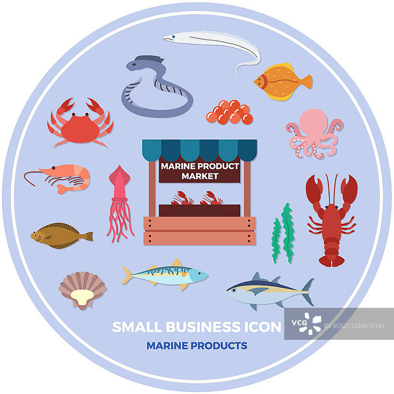 海鲜店的小企业矢量图标图片素材